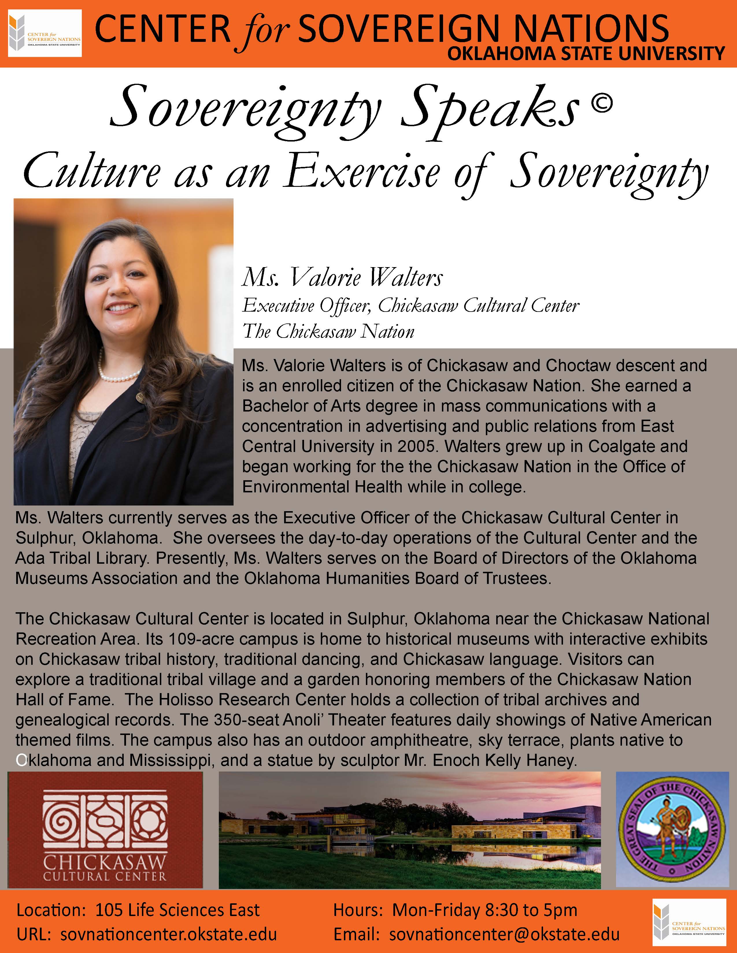 Headshot of Valorie Walters (Chickasaw Nation Executive Officer of Culture) with the title ‘Culture as an Exercise of Sovereignty – Chickasaw Nation’. Headshot of Valorie Walters (Chickasaw Nation Executive Officer of Culture) with the title ‘Culture as an Exercise of Sovereignty – Chickasaw Nation’.