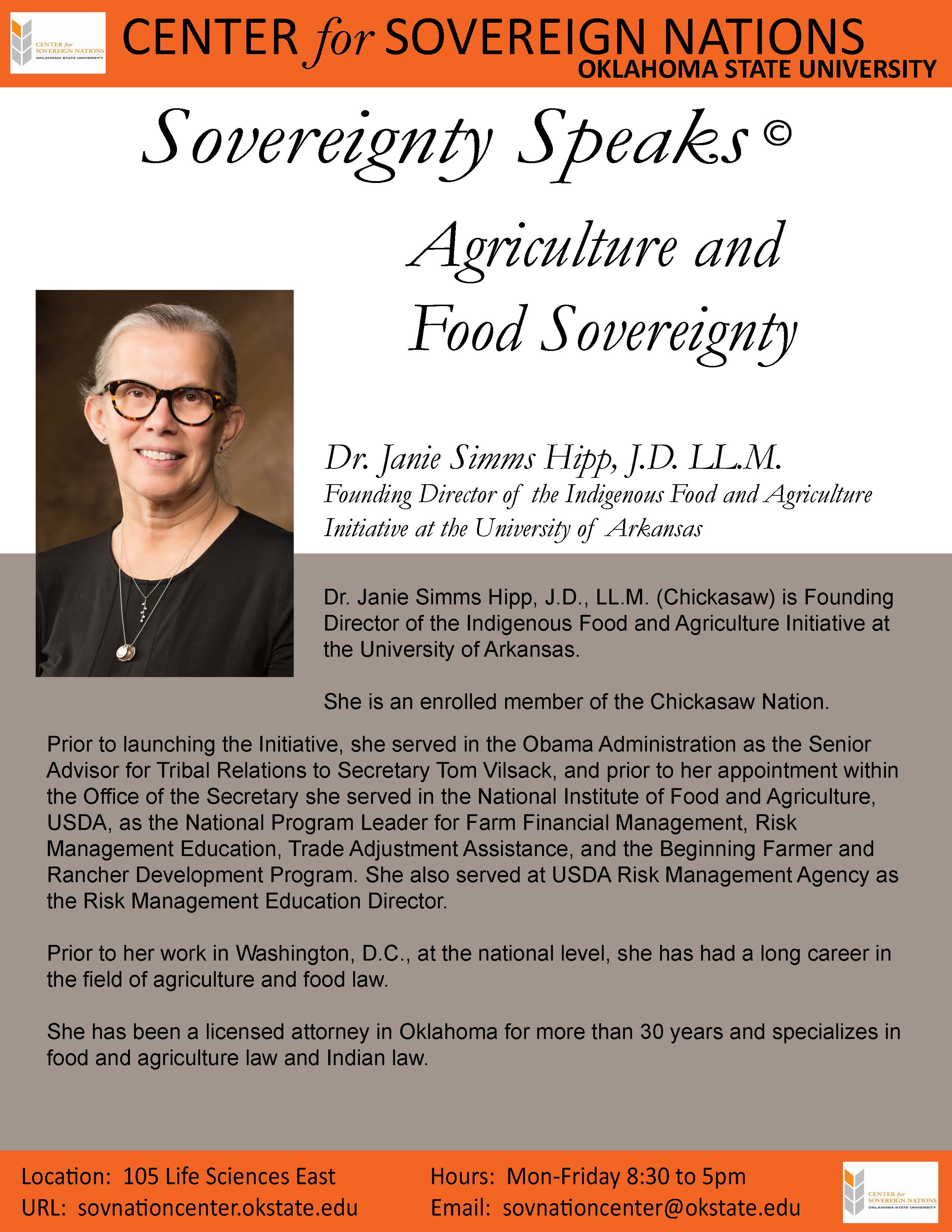 Headshot of Dr. Janie Simms Hipp (Director, Indigenous Food & Ag Initiative) with the title ‘Agriculture and Food Sovereignty – Indigenous Food & Ag Initiative’. Headshot of Dr. Janie Simms Hipp (Director, Indigenous Food & Ag Initiative) with the title ‘Agriculture and Food Sovereignty – Indigenous Food & Ag Initiative’.