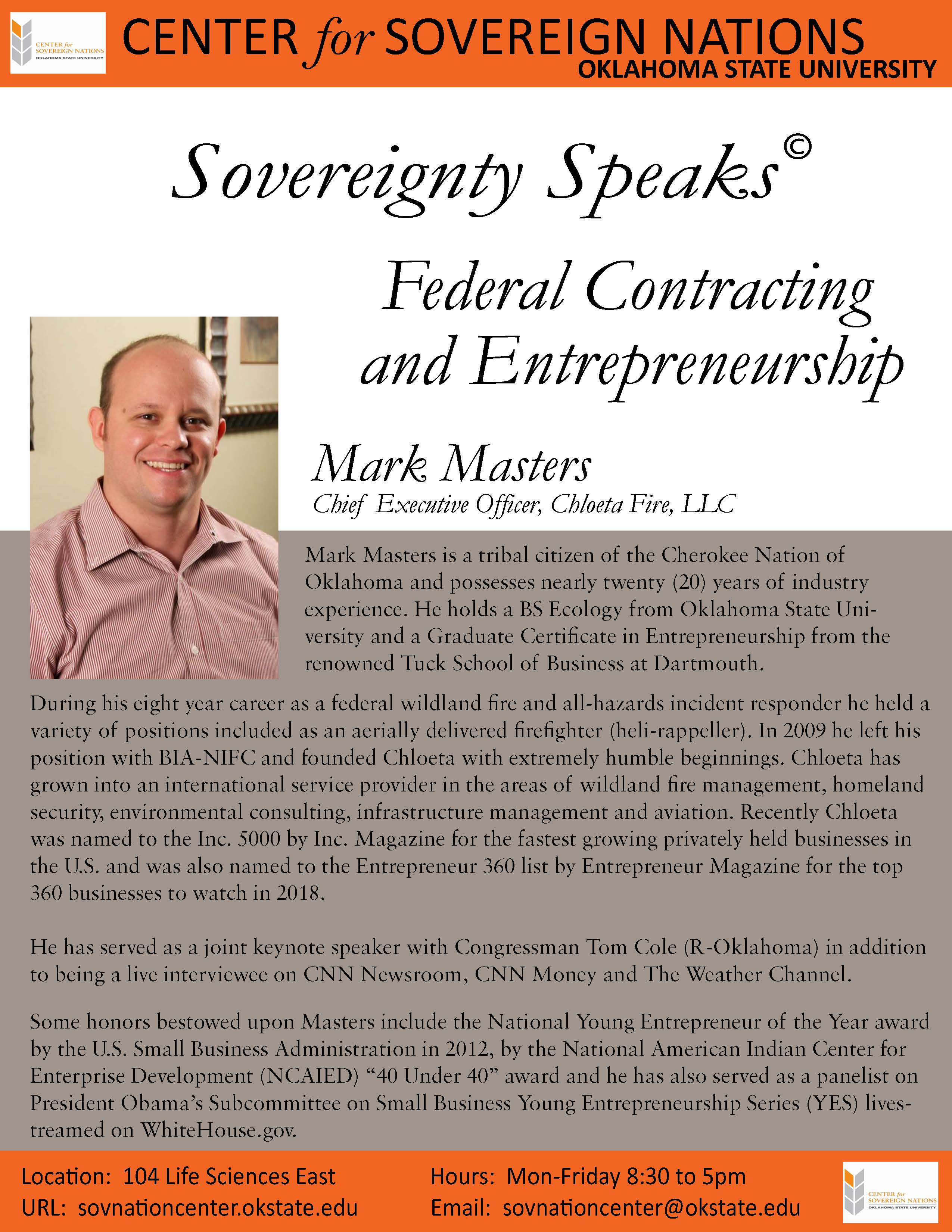 Headshot of Mark Masters (CEO, Chloeta Fire, LLC) with the title ‘Federal Contracting and Entrepreneurship – Chloeta Fire, LLC’. Headshot of Mark Masters (CEO, Chloeta Fire, LLC) with the title ‘Federal Contracting and Entrepreneurship – Chloeta Fire, LLC’.