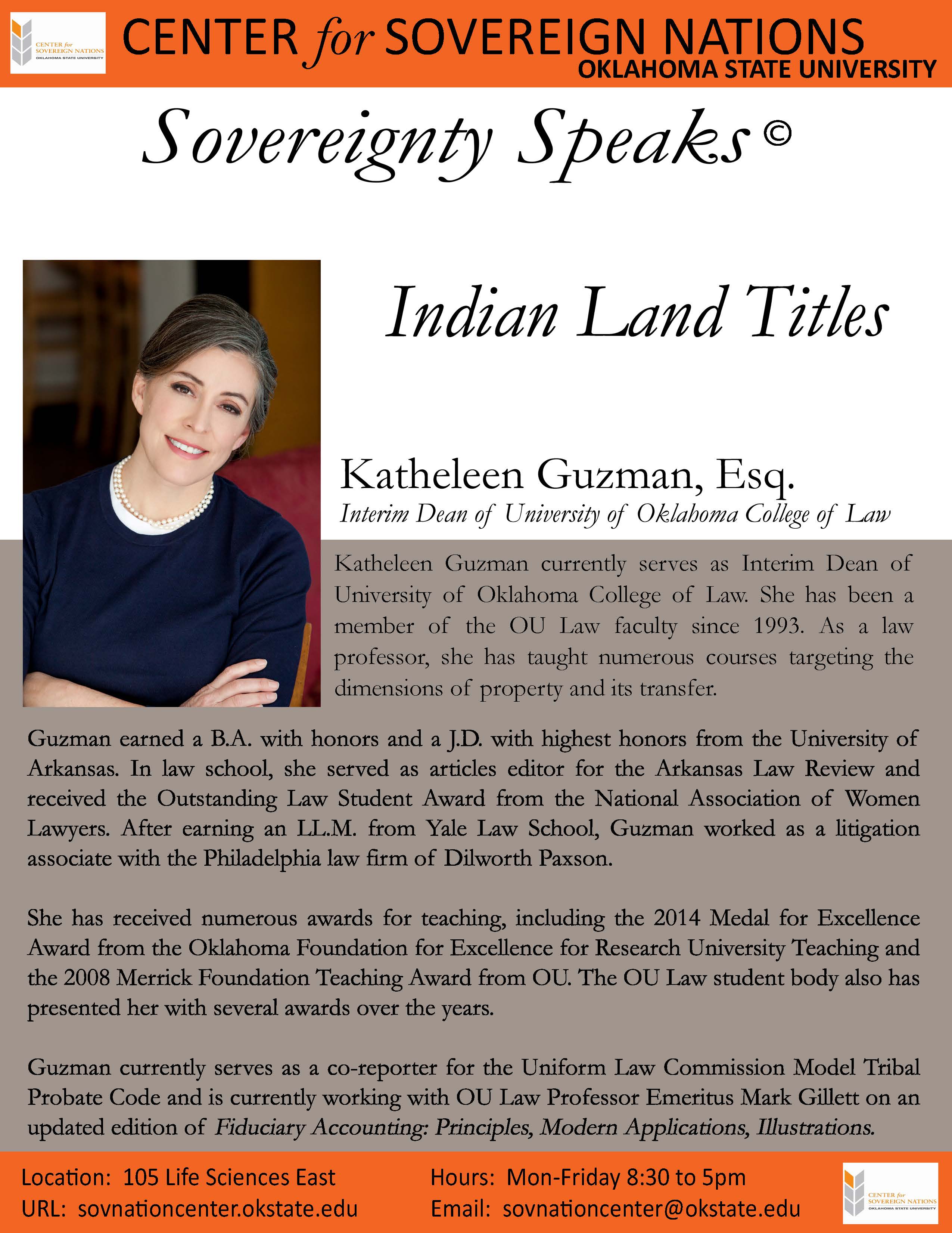Headshot of Katheleen Guzman, Esq. (University of Oklahoma College of Law) with the title ‘American Indian Land Titles – Katheleen Guzman, OU College of Law’. Headshot of Katheleen Guzman, Esq. (University of Oklahoma College of Law) with the title ‘American Indian Land Titles – Katheleen Guzman, OU College of Law’.