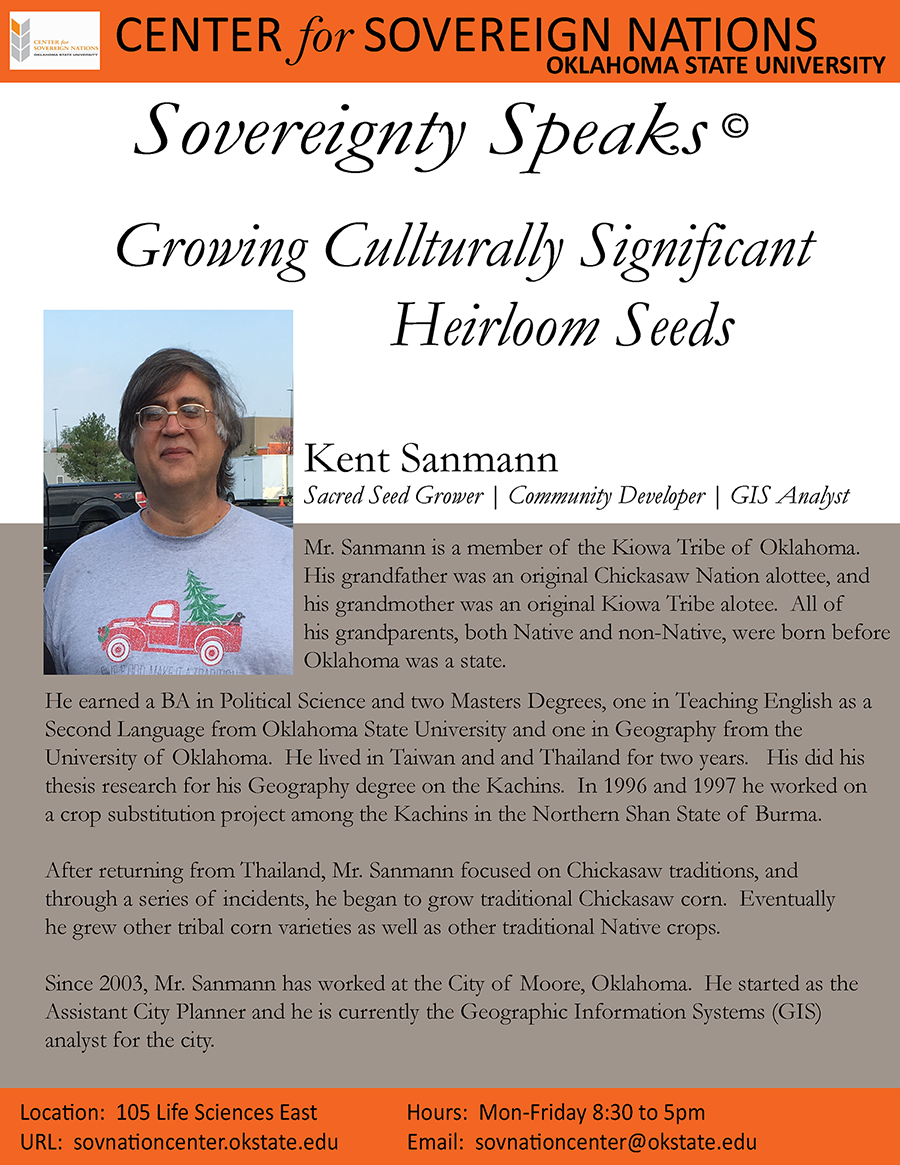 Headshot of Kent Sanmann (Sacred Seed Grower & GIS Analyst) with the title ‘Culturally Significant Heirloom Seeds – Kent Sanmann’. Headshot of Kent Sanmann (Sacred Seed Grower & GIS Analyst) with the title ‘Culturally Significant Heirloom Seeds – Kent Sanmann’.